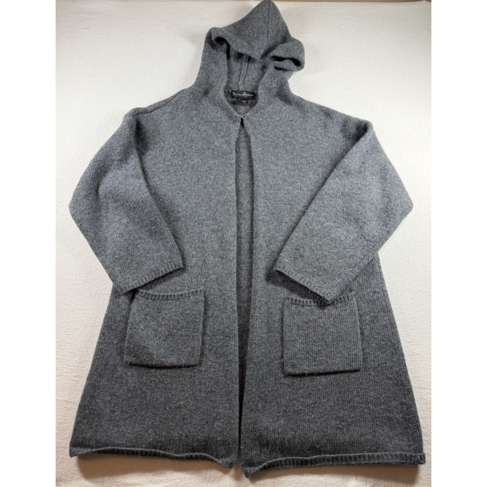 Mercer & Madison Lambswool Cardigan Women M Gray Hooded Long Sweater 80% Wool